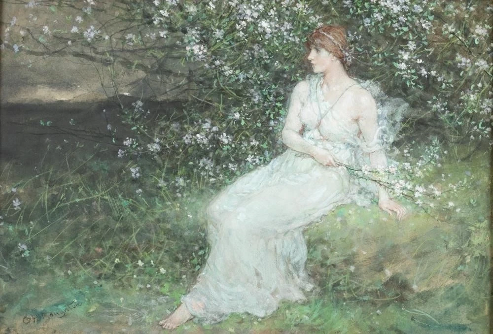 Donna seduta tra i fiori